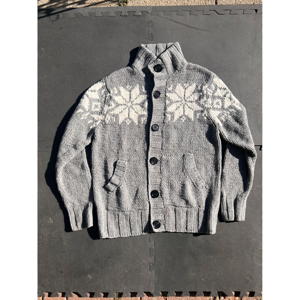Vintage Aeropostale Snowflake Cardigan Gray Knit Sweater Men's Lg Y2K button up‎